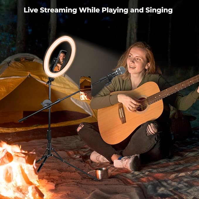 Aureday 12" Overhead Ring Light with Stand, Dimmable Ringlight with Phone & Mic Holder, 62" Adjustable Tripod for Video Recording, Live Streaming, Tiktok, YouTube, Makeup, Cooking