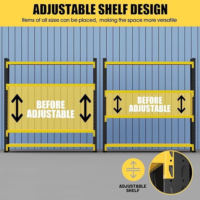 Storage Shelves Heavy Duty, Metal Garage Shelving Units, 4 Tier Storage Rack Shelf, Steel Industrial Shelving, Adjustable Standing Shelf for Basement/Warehouse Yellow and Black, W59.06*D19.69*H78.74