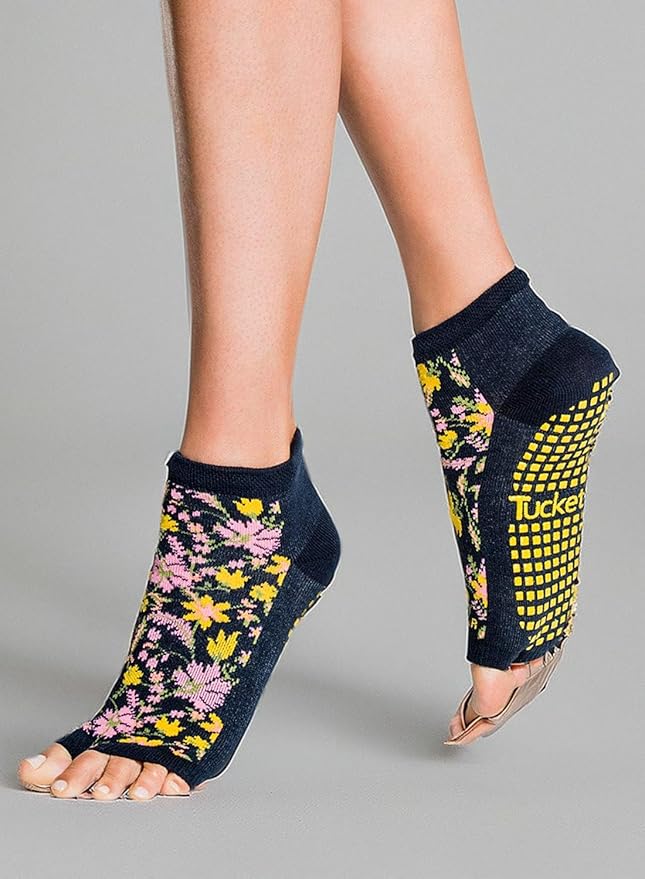 Tucketts Anklet Toeless Pilates Socks with Grips for Women, Non-Slip Ankle Toeless Yoga Socks with Grips for Barre, Size 5-13