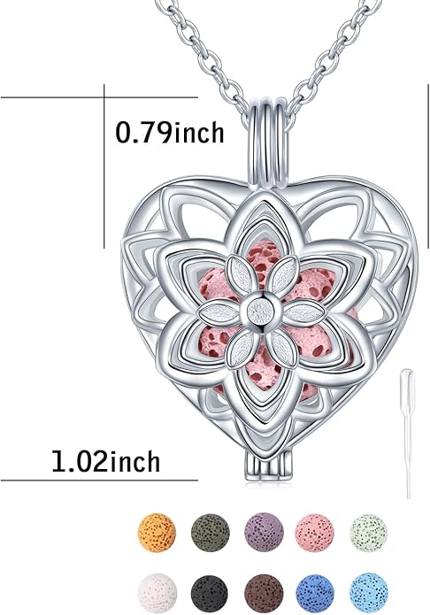 DAOCHONG S925 Sterling Silver Aromatherapy Essential Oil Diffuser Necklace Love Heart Locket Perfume Pendant Necklace Jewelry 18+2" Adjustable Chain