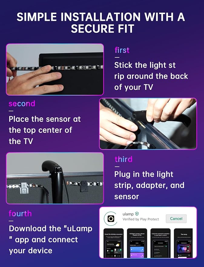 TV LED Backlight, 14.7ft LED Lights for 55-65 Inch TVs & PC Monitors, Smart App Control TV Lights That Change with TV, USB-C Powered, RGB LED Strip Lighting Sync to Screen