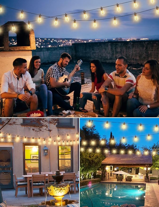 Brightever 120FT Outdoor String Lights Waterproof, LED Patio Lights with 34 S14 Shatterproof Vintage Bulbs(2 Spare), 2700K Outside Hanging Decorative Light for Cafe, Bistro, Party, Birthday, Holiday