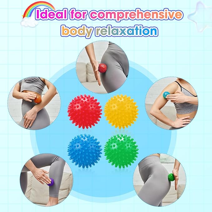 Liliful 100 Pcs Spiky Massage Balls for Feet, Back, Hand Massage Roller Squeeze Balls Plantar Fasciitis Ball Bulk for Foot Hand Trainer Therapy, 10 Colors 3 Inch Multipack