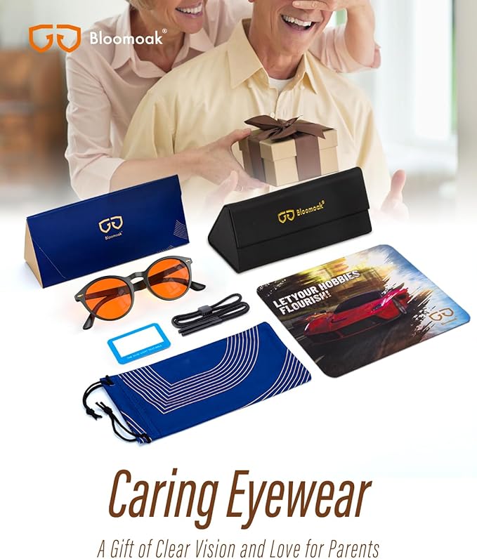 Bloomoak 99% Orange Blue Light Blocking Glasses,Retro Trendy Round Style,Relieve Eye Fatigue,Improve Sleep For Screens/Games