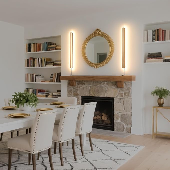 Modern Plug in Wall Sconces, 23.6 inch Frosted Gold LED Long Wall Lights, 12W Warm White 3000K Acrylic Indoor Wall lamp,with 59" Plug Cable for Bedroom, Living Room, Bathroom Makeup, Hallway