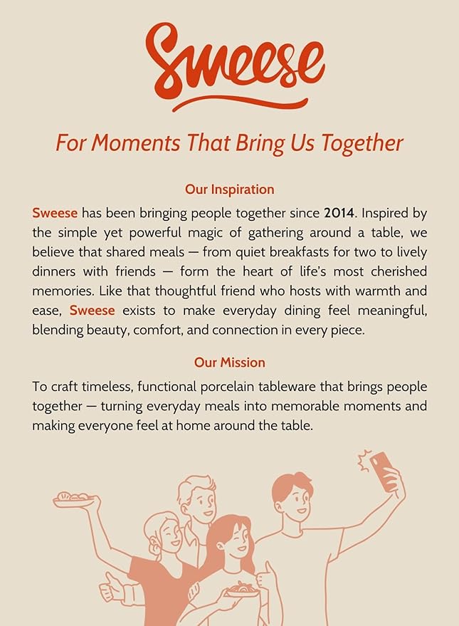 Sweese 11 Inch Porcelain Dinner Plates, Set of 6 - Beige, Vitrified China, Curve Collection, Dishwasher Microwave Safe