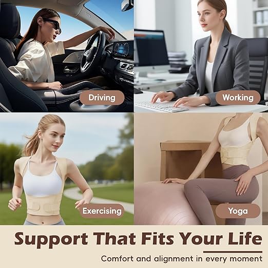 Posture Corrector for Women & Men, Full Back Brace Support with Adjustable Shoulder Straightener, Lower & Upper Back Pain Relief - Scoliosis, Hunchback, Spine Corrector (Beige, Small)