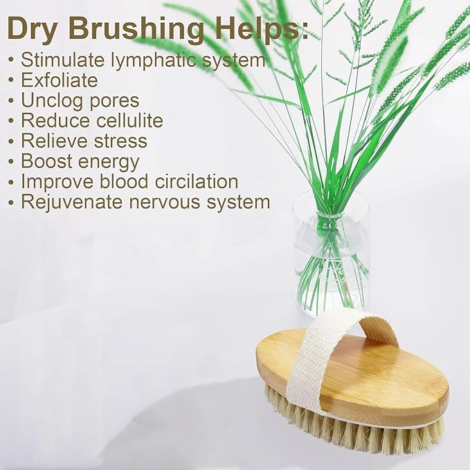 Bamboo Dry Body Brushes,Dry Body Scrubber for Dry Skin, Blood Circulation, Cellulite Treatment,Drying Brush Suitable for All Kinds of Skin with Soft and Stiff Bristles