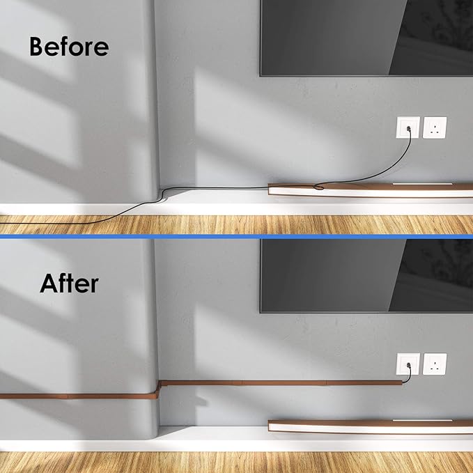 Yecaye Brown Cord Hider, One-Cord Channel Cord Cover on Wall, Cable Management Kit, Wire Covers for Cords, Cable Raceway,W0.59in H0.4in, Brown