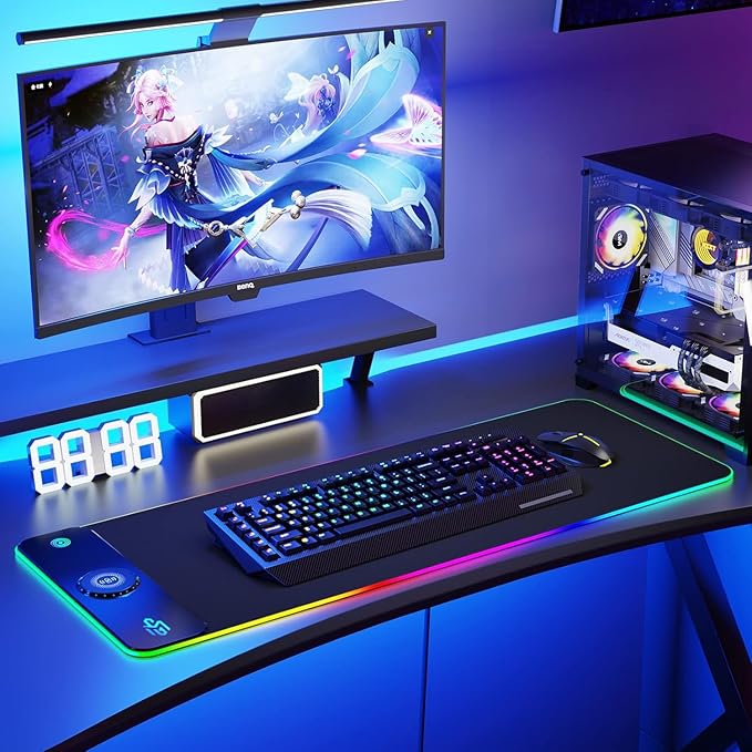 GIM RGB Gaming Mouse Pad with 15W Wireless Charging, LED Mouse Pad with 10 Light Modes, Extra Large Mousepad 800x300x4MM, Non-Slip Rubber Base Computer Keyboard Mat for Gaming, Desk (Black)