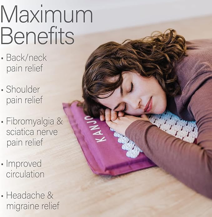 Kanjo Acupressure Mat and Pillow Set for Back Pain Relief & Neck Pain Relief, with Pressure Points for Muscle Pain Relief with Travel Bag - Navy