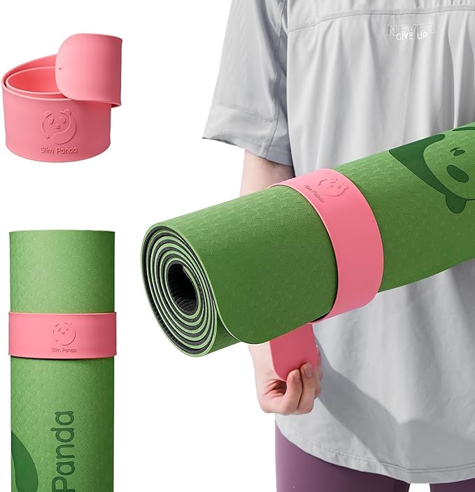 Slim Panda Yoga Mat Strap Slap Band, One Snap Keeps Mats Tightly Rolled, Heavy-Duty Clasp Fits Most Size Mats(24" L X 2" W)
