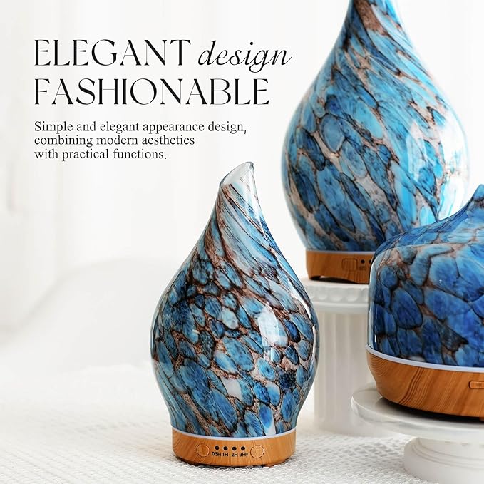 Porseme 150ml Glass Essential Oil Diffuser Aromatherapy Ultrasonic Cool Mist Humidifier 6 Running Hours Waterless Auto-Off Air Diffusers for Sleeping,Yoga,Office Working Spa and Rest (Light Blue)