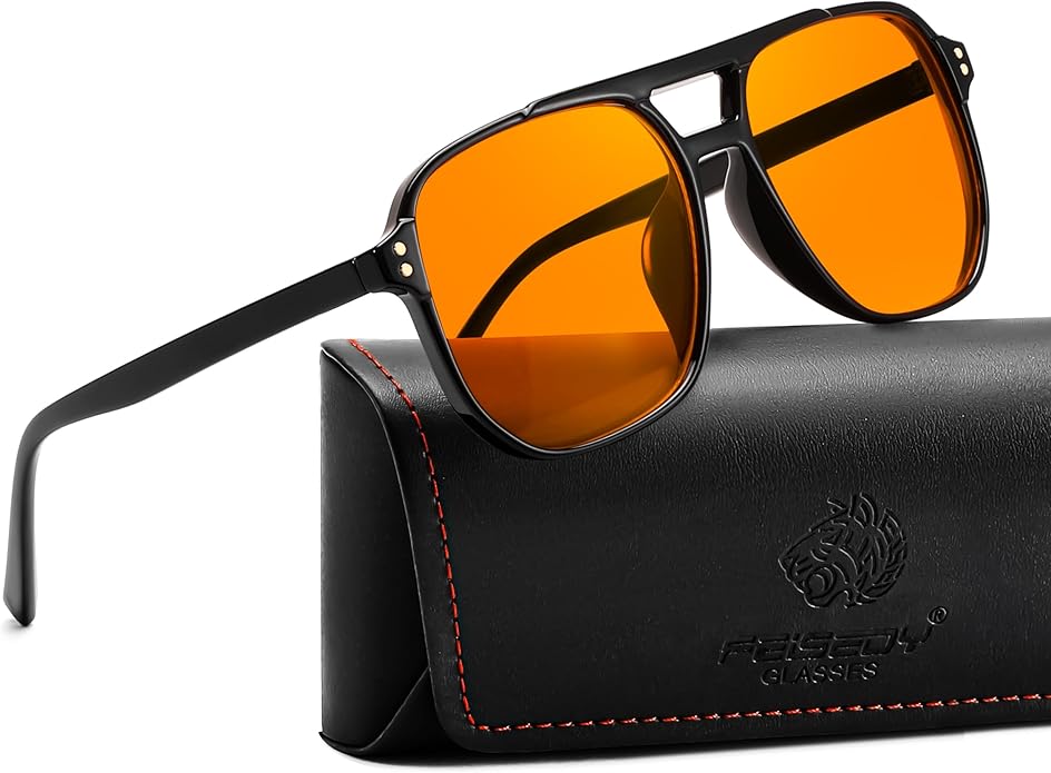FEISEDY Amber Blue Light Glasses for Computer Gaming Anti Eyestrain Sleep Glasses G2835