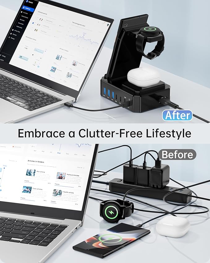 Wireless Charger for Samsung,300W 10 in 1 Wireless Charging Station, 65W USB C Fast Charging Stand for Samsung S25 Ultra/S24/S23/S22/Note 20,Galaxy Watch Ultra7/6/5,Galaxy Buds(Not for Apple Watch)