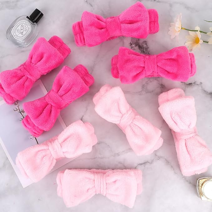 Ondder 8 Pcs Pink Spa Headband Microfiber Makeup & Face Wash Headbands for Women, Facial Skincare, Yoga, Exercise, Including Hair Bands & Head Bands