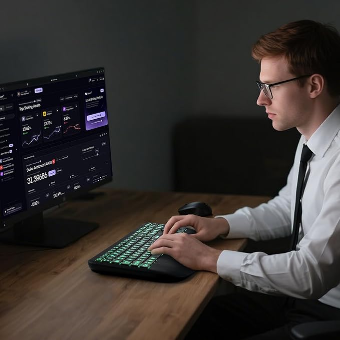 Large Print Backlit Wireless Keyboard – Silent Keyboards with Wrist Rest, 7-Color Light up, Quiet Low Profile Keys, 2.4G Wireless Rechargeable Full Size Keypad for Computer Laptop Windows Mac, Black