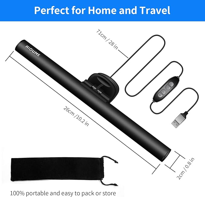 Laptop Monitor Light Bar, USB e-Reading LED Task Lamp, 3 Adjustable Color Temperature, 10 Dimming Brightness Levels, No Screen Glare, Space Saving, Eye Health Care, Portable for Travel