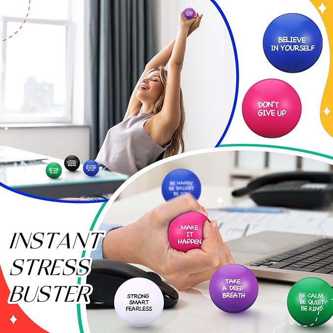 Shappy 72 Pcs Inspirational Stress Relief Balls Motivational Stress Ball Encouraging PU Bulk Balls for Adults Small Therapy Fidget Relief Toys for Valentines Gifts Fidget Anxiety(Colorful)