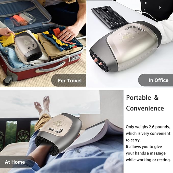 Electric Hand Massager,Cordless Hand Massager, 3 Level Heating, Fingers Palm and Wrist Chooseable, Glove-Like, Finger Separation