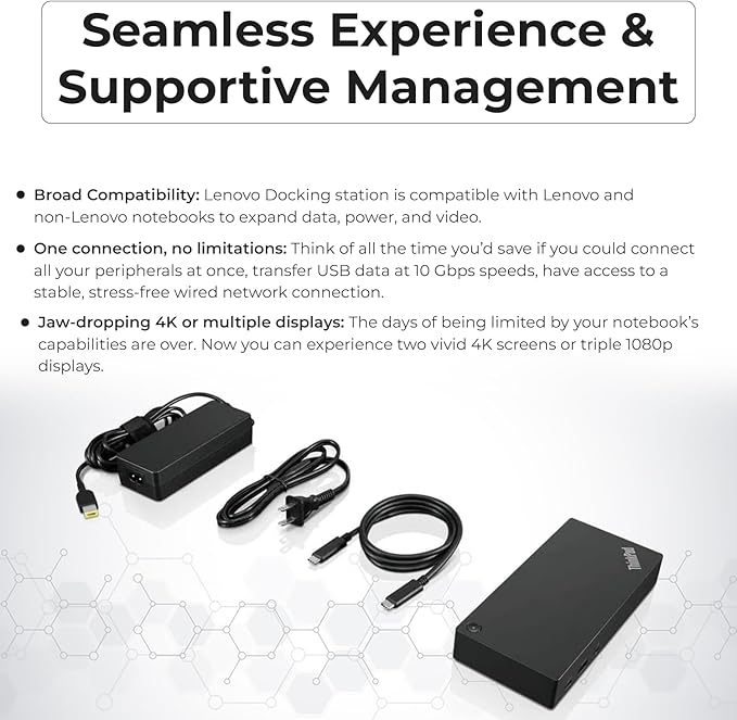 40AS0090US Gen 2 Lenovo Universal Docking Station Bundle Lenovo Docking Station for Laptop with 90W AC Power Adapter + HDMI Cable + USB Type-C Cable + DisplayPort Cable + Microfiber Cloth