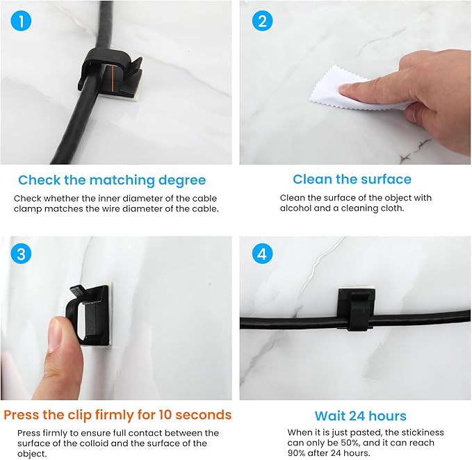 100 Pcs Cable Clips,Adhesive Cord Clips for USB Cables, Phone Chargers, Ethernet Cables, car Dash cam Cables,Christmas Lights, String Lights(Black, Small)