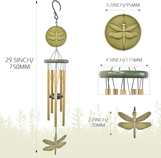 Dragonfly Wind Chimes for Outside,32" Windchimes Outdoors Dragonfly Gift for Women/Mother/Father/Christmas/Grandma,Birthday Gifts,Backyard Patio Yard Decoration Garden Decor(Bronze)