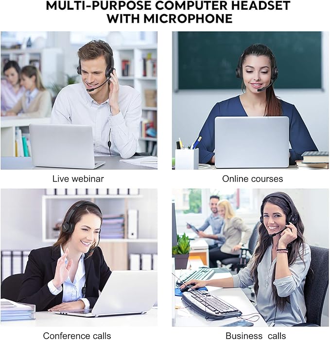 EKSA Wired Headset with Mic, Computer Headset with Microphone for PC, 3.5mm Headset with Mic with Noise Cancelling for PC/Laptop/Call Center/Work/Office, Lightweight Comfortable On Ear Headphones