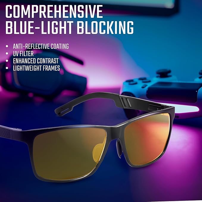 Carbon Blue Light Blocking Glasses Men for Computer, Gaming, Metal Frame Green Light Protection Night Driving Glasses for Man