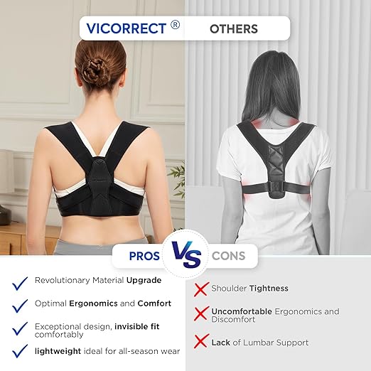 Vicorrect Posture Corrector for Women and Men: Adjustable Upper Back Brace Support - Shoulder Straightener Office Home Use Posture Trainer