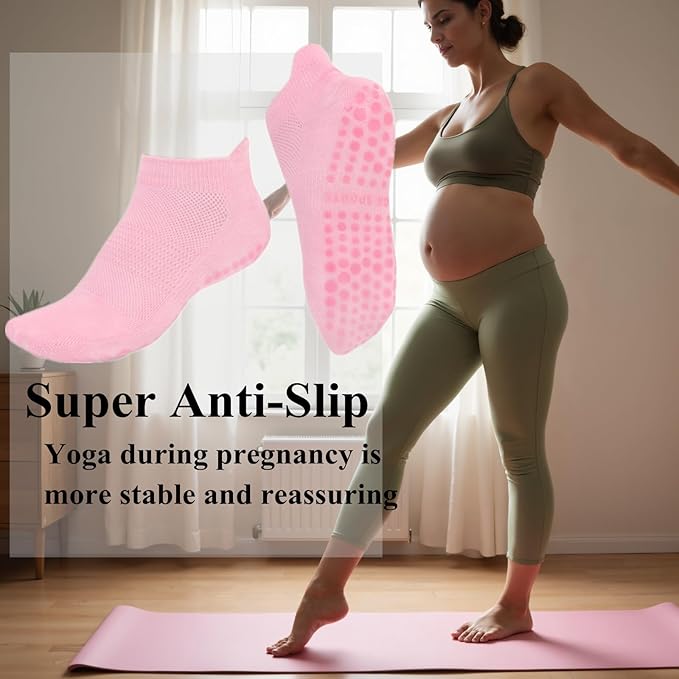 6 Pairs Pilates Socks for Women, Non Slip Yoga Socks with Grips for Barre Ballet Athletic Workout Barefoot Hospital