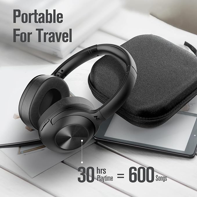 FM Radio Over Ear Headphones, Micro SD Card 30 Hrs Playtime Wireless and Wired Headphones with Deep Bass, Foldable Lightweight Headset with Built-in Microphone for Travel, Home Office