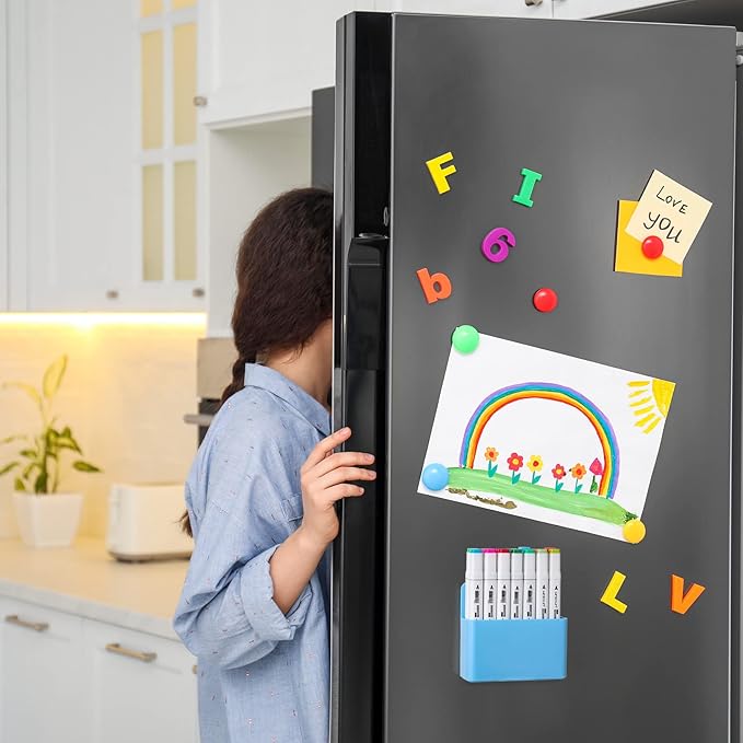 Mabrasse 2p Magnetic Dry Erase Marker Holder,Pen and Eraser Holder for Whiteboard, Magnet Pencil Cup Utility Storage Organizer for Office, Refrigerator, Locker and Metal Cabinets (Blue)