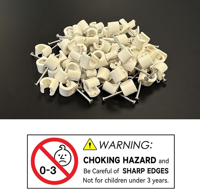 Black Cable Clips Pack of 200, Heavy-Duty Nail in Wire Clips, 304 Stainless Steel, UV and Weather Resistant, Cable Wire Management for Phone and Ethernet Wire, Power Cords, Tube