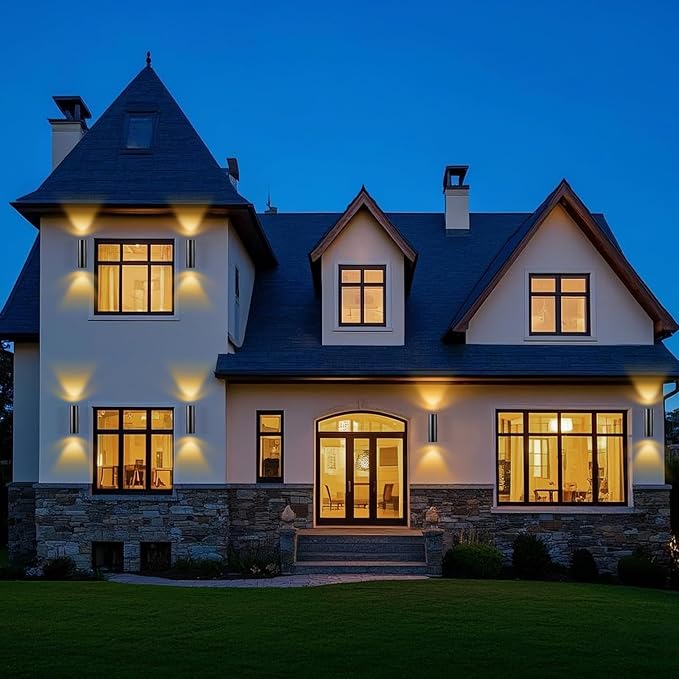 Dusk to Dawn Outdoor Wall Lights 4 Packs, Modern Outdoor Porch Lights with Bulbs, Integrated LED Cylinder Exterior Light Wall Mount, Up and Down Lighting Wall Sconce for House Porch Door