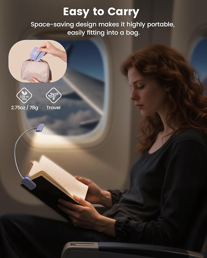 Glocusent 26 LED Rechargeable Book Light, 1200 mAh Battery for 90 Hrs, 5 Amber Colors & Stepless Dimming Book Lights for Reading at Night - Portable Clip on Reading Light for Book Lovers Kids