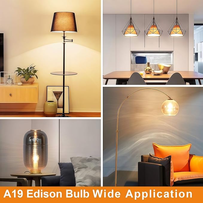 Vinaco A19 Dimmable LED Bulb 2700K Warm White, 4 PCS A19 Edison Bulb, 8W Equal 60W Clear Light Bulbs, Long Lasting 806LM Edison Bulbs E26 LED CRI85+ for Living Room, Chandelier