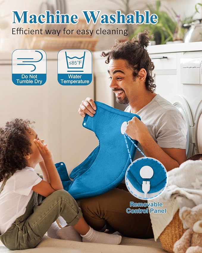 Heating Pad for Neck Shoulders Pain Relief, Birthday Gifts for Men Dad Husband Elderly, Electric Weighted Heated Wrap 6 Heat Settings 4 Timers Auto Off, Christmas Stocking Stuffers for Women Mom, Blue