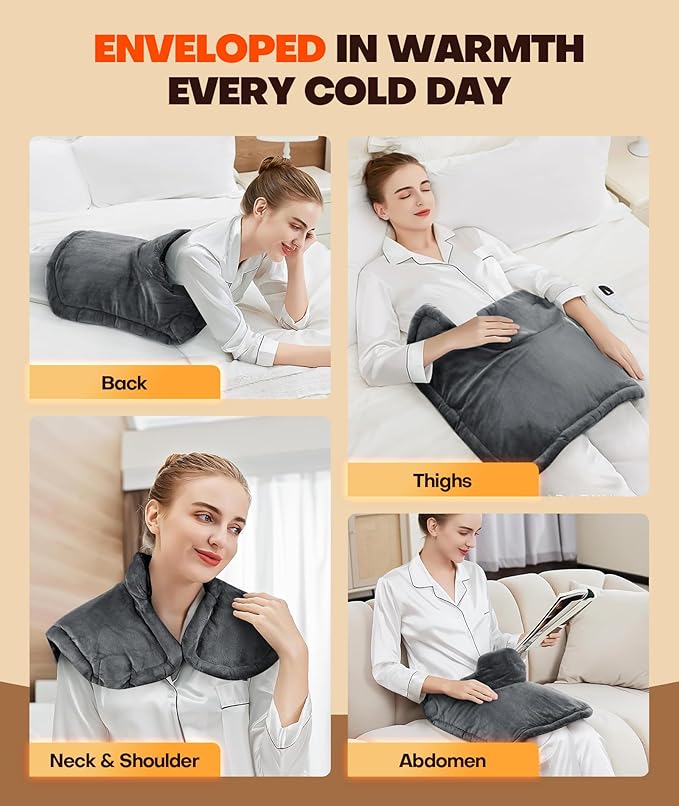 Graphene-Infused 1Min Fast Heating Pad, Deeper Pain Relief Weighted Heating Pads for Neck and Shoulders and Back, Heated Wrap with 6 Heat Options 4 Auto Timer, Gifts for Men Women Mom Christmas