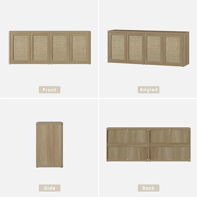 SICOTAS Rattan TV Stand for 65 70 inch TV - Large Entertainment Center TV Consoles for Living Room Bedroom, Farmhouse Television Stands with Storage Cabinet Boho Modular Media Console, Amber Oak