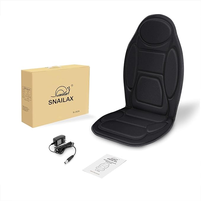 Snailax Massage Seat Cushion - Back Massager with Heat, 6 Vibration Massage Nodes & 2 Heat Levels, Massage Chair Pad for Home Office Chair,Black