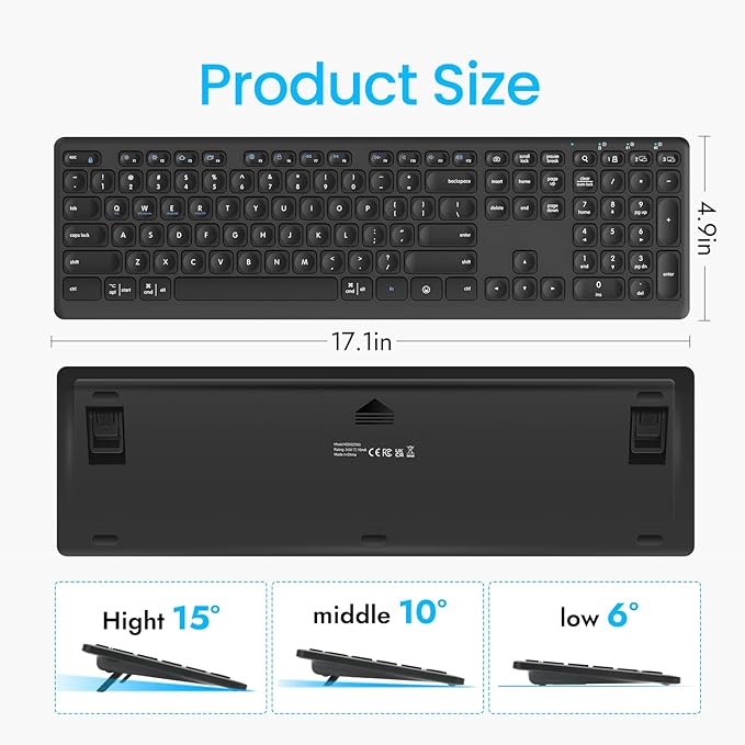 Wireless Bluetooth Keyboard, Support Multi Device Switching, Full Size, Scissor-Switch Keys Silent Design for Computer, Laptop, MacBook and iPad (US layout)