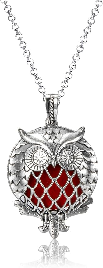 Wild Essentials Owl of Athena Essential Oil Diffuser Necklace Gift Set with Inner Calm & Relax Oils – Nickel Free Alloy Pendant with 8 Color Pads – USA Made Oils & Perfume Necklace – Family Company