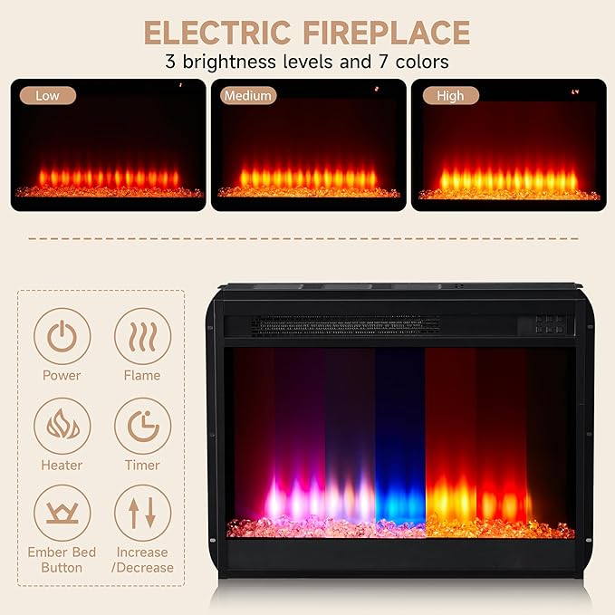 Fireplace TV Stand, Fluted TV Stand with Storage and Sliding Door, Farmhouse Entertainment Center Media Console Table for Living Room (Natural)