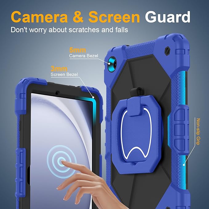 Case for Samsung Galaxy Tab A9 Plus 11 Inch 2023(SM-X210/X216/X218), Auorld Rugged Case for Samsung Galaxy A9+ Tablet with Screen Protector 360 Rotating Stand Shoulder Strap Pen Holder, Navy Black
