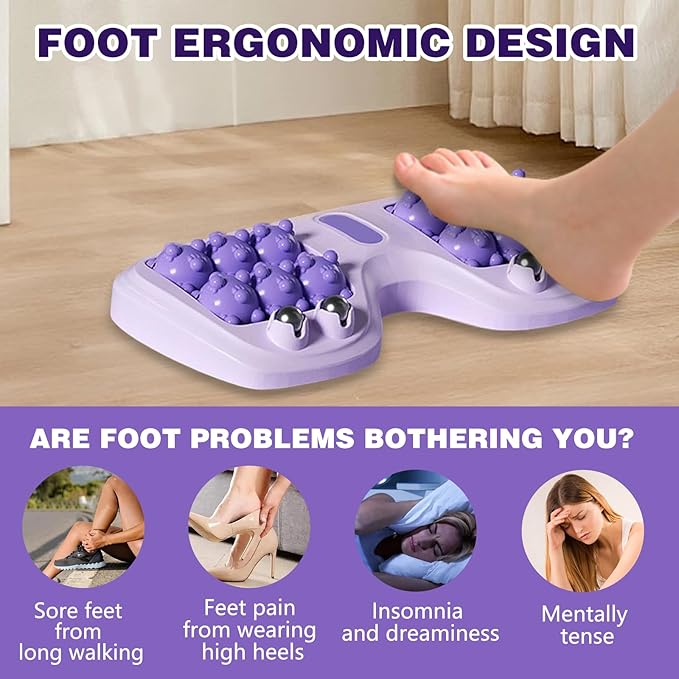 Portable Double Foot Massage Roller,Plantar Fasciitis Relief, Dual Foot Acupressure Therapy for Stress Relief and Improved Circulation, Portable Reflexology Tool for Home and Office Use (Purple)
