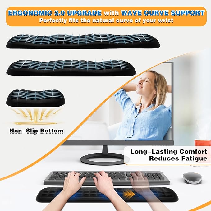 UnivoColors Ergonomic Mouse Wrist Rest,Latest 3.0 Wave Curve Design,High-Resilience Memory Foam Non-Slip Base,Reduces Wrist Fatigue,Ideal for Office Gaming & Long Hours of Use(Flesh Pink)