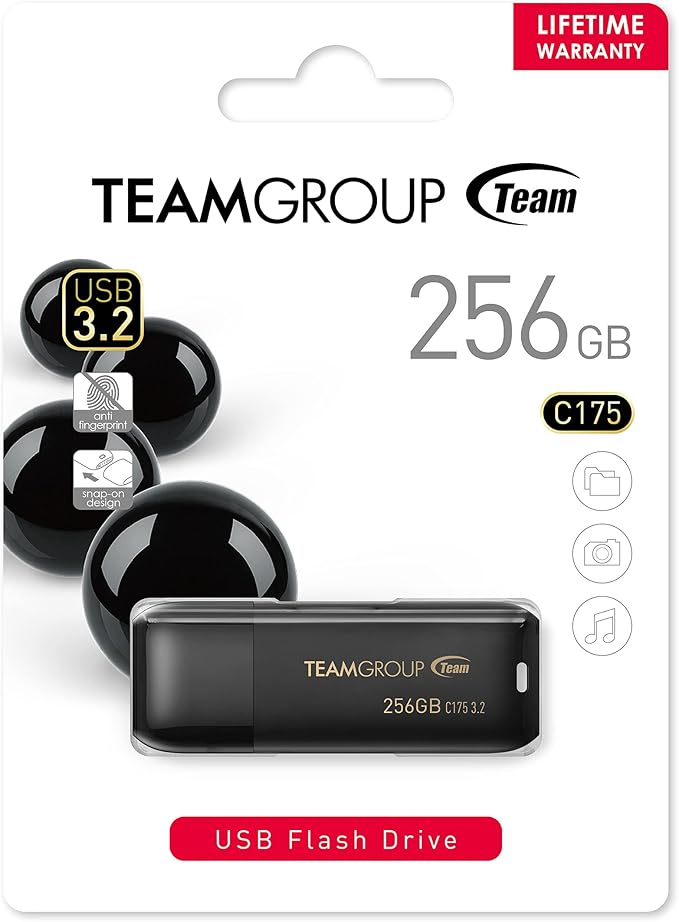 TEAMGROUP C175 256GB 2 Pack USB 3.2 Gen 1 (USB 3.1/3.0) Read 100MB/s Flash Thumb Drive, External Data Storage Memory Stick Compatible with Computer/Laptop Matte Black TC1753256GB22