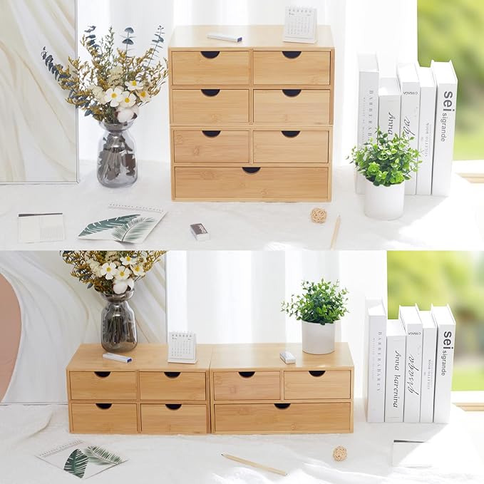 Bamboo Desk Organizer With Drawers Countertop Drawers 4 Drawers Counter Storage Box Corner Desk Organizer for Home Office No Assembly Required