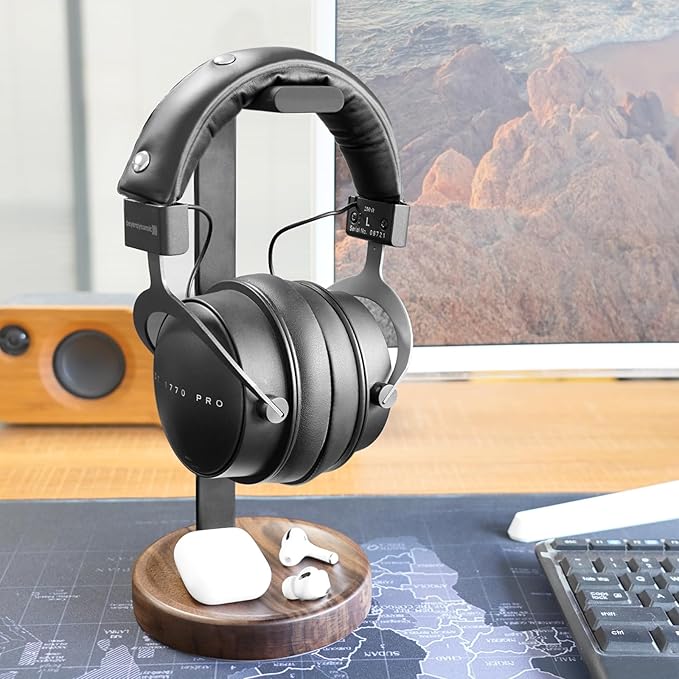 GEVO Headphone Stand for Desk - Wooden Headset Stand for Desk - Wooden Headphone Holder with Airpods Max and More